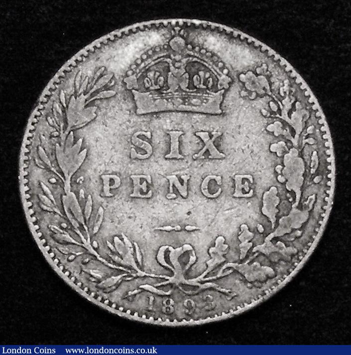 London Coins : A178 : Lot 1678 : Sixpence 1893 Jubilee Head ESC 1761, Bull 3284 approaching Fine, superior to the example sold in Lon...