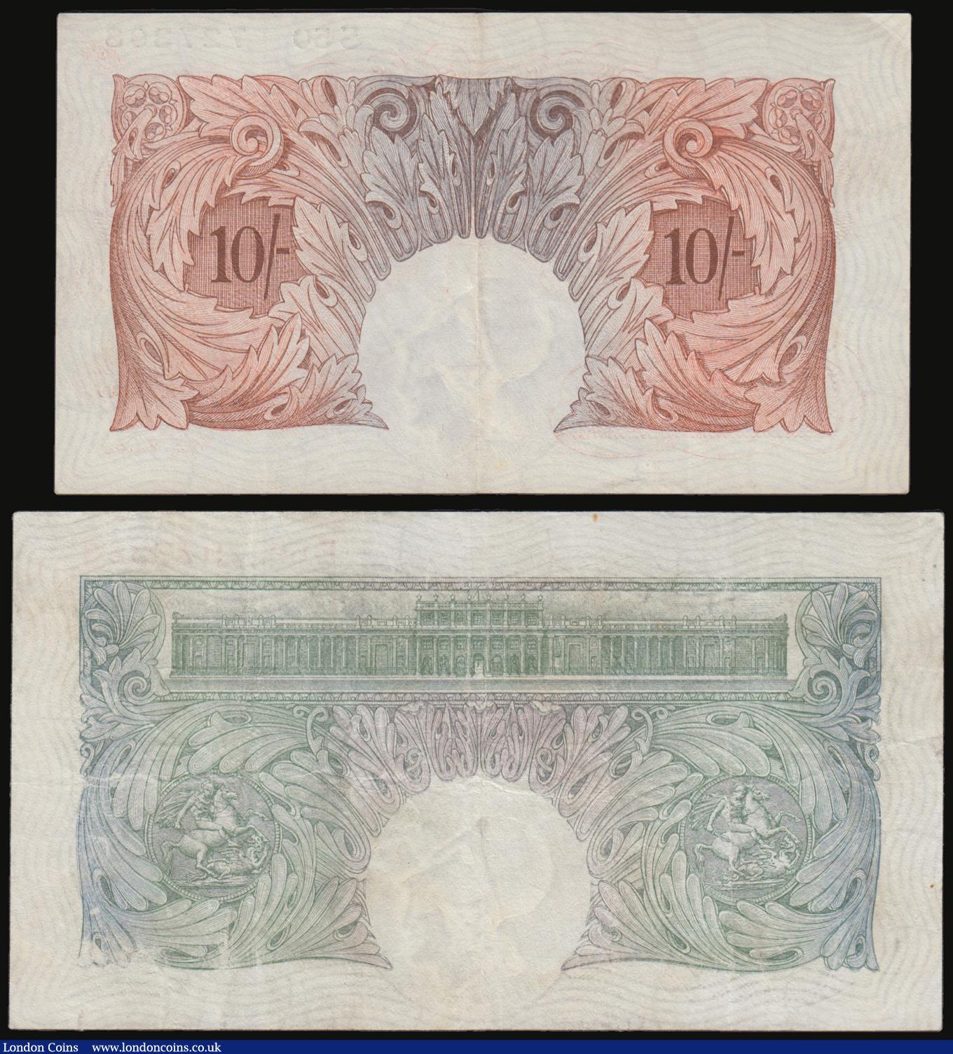London Coins : A178 : Lot 17 : One Pounds Mahon B212 E69 prefix Fine or better, Ten Shillings Catterns B223 Red/Brown issue 1930 fi...