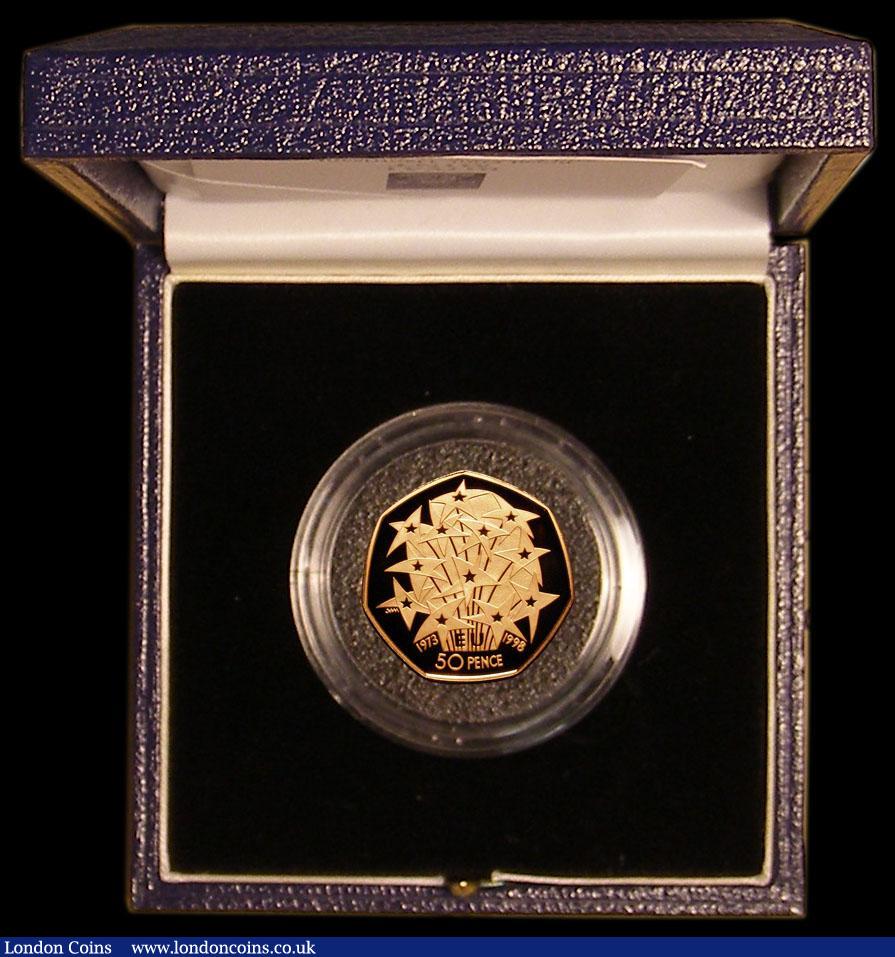 London Coins : A178 : Lot 178 : Fifty Pence 1998 25th Anniversary of the EEC Gold Proof S.H9 FDC in the blue Royal Mint box of issue...