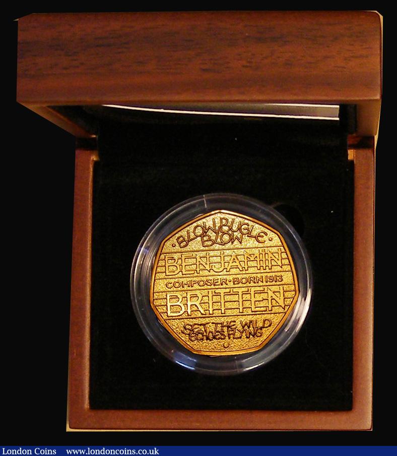 London Coins : A178 : Lot 185 : Fifty Pence 2013 100th Anniversary of the Birth of Benjamin Britten S.H37 Gold Proof, the certificat...