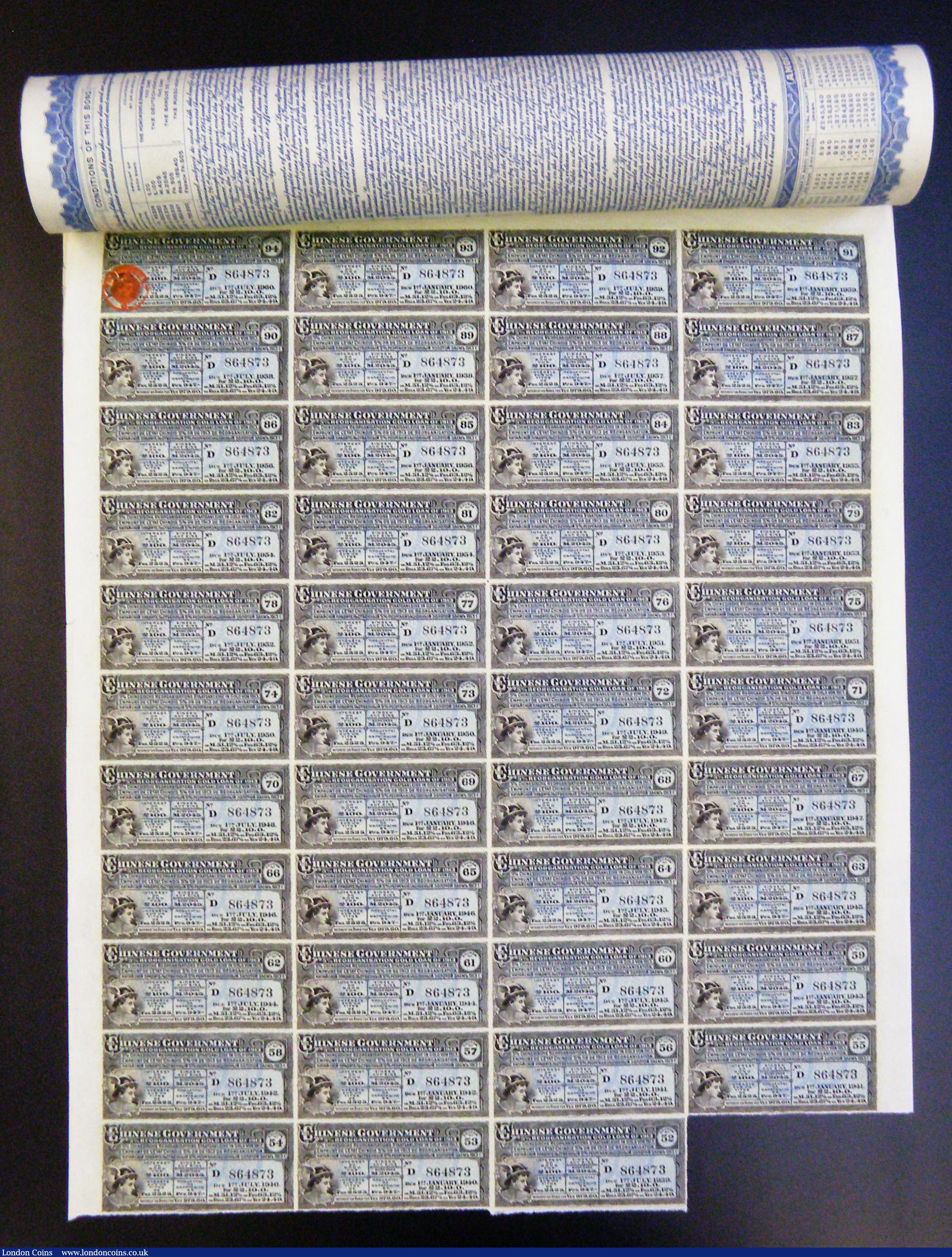 London Coins : A178 : Lot 2 : China, Chinese Government 1913 5% Reorganisation Gold Loan, bond for £100, 2525 Francs, 947 Ro...