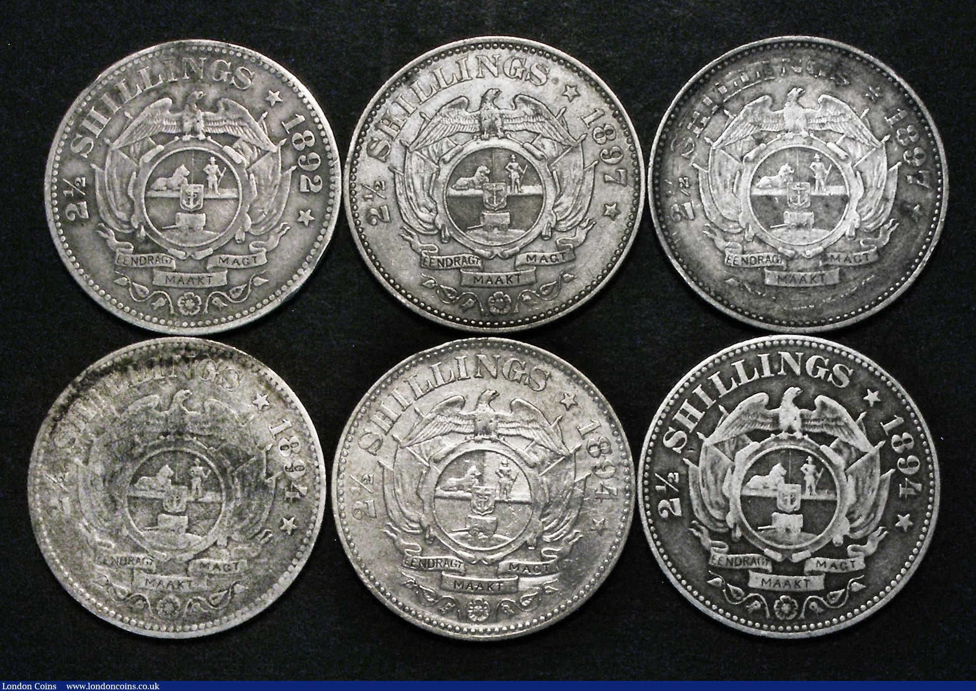 London Coins : A178 : Lot 2078 : South Africa Halfcrowns (6) 1892 Fine, toned, 1894 (3) NVF, About Fine (2) one with some scratches, ...