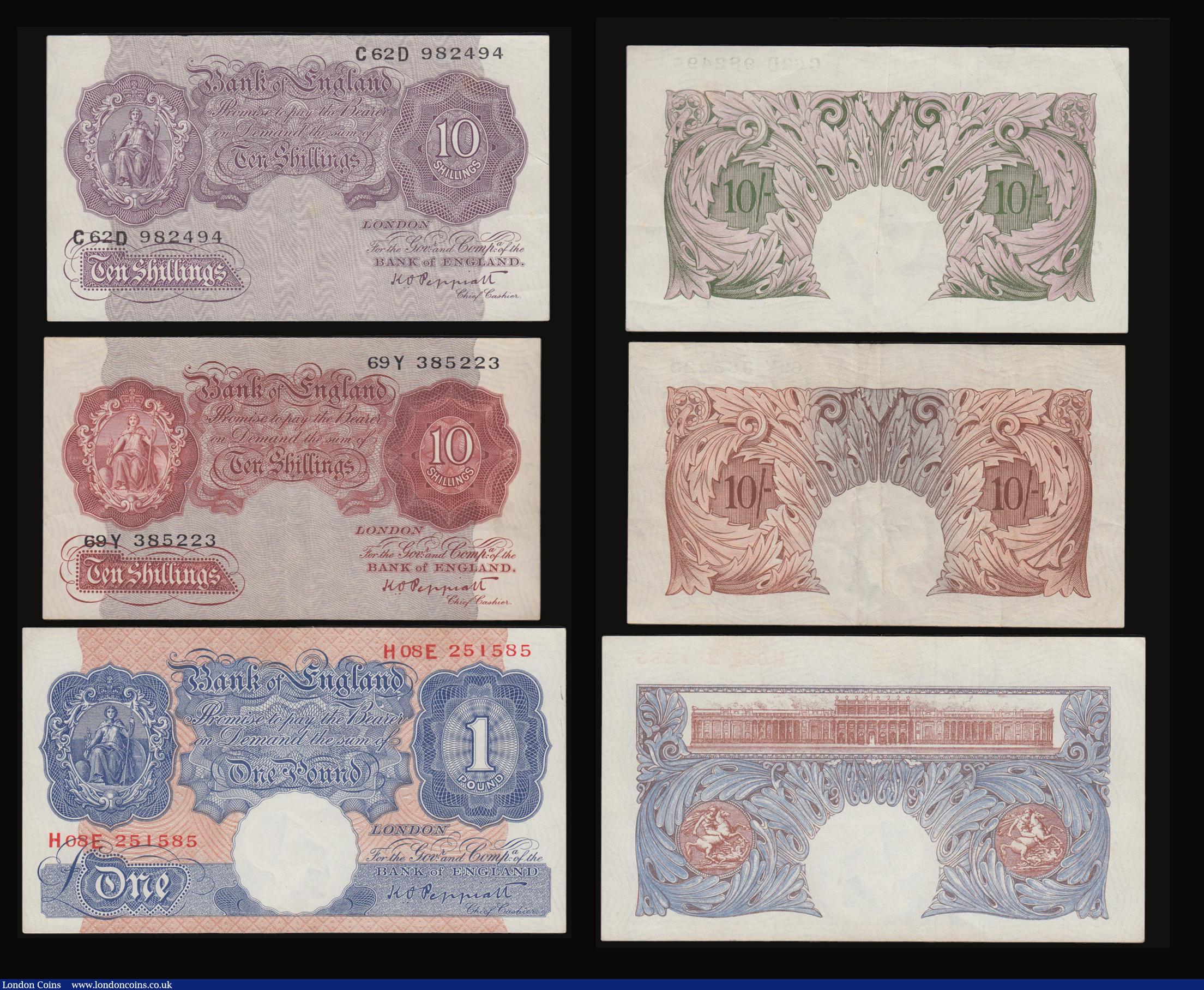 London Coins : A178 : Lot 21 : Peppiatt (6) Ten Shillings B236 1934 F-VF, Mauve B251 C62D prefix EF, One Pounds B239 1934 Last Seri...