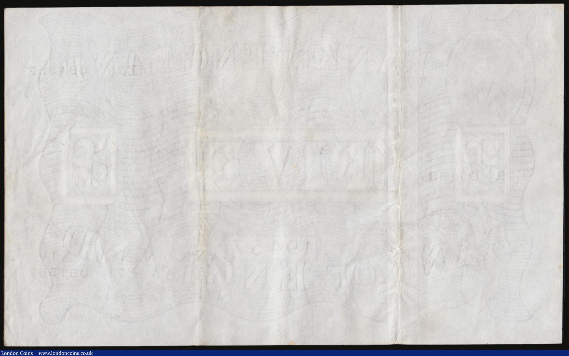 London Coins : A178 : Lot 23 : Five Pounds Peppiatt white thick paper B255 dated 2nd December 1944, series E79 091587, VF to GVF