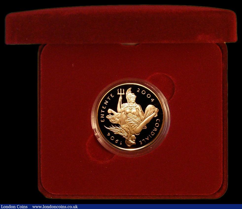 London Coins : A178 : Lot 244 : Five Pound Crown 2004 Entente Cordiale 100th Anniversary Gold Proof S.L13 FDC in the Royal Mint box ...