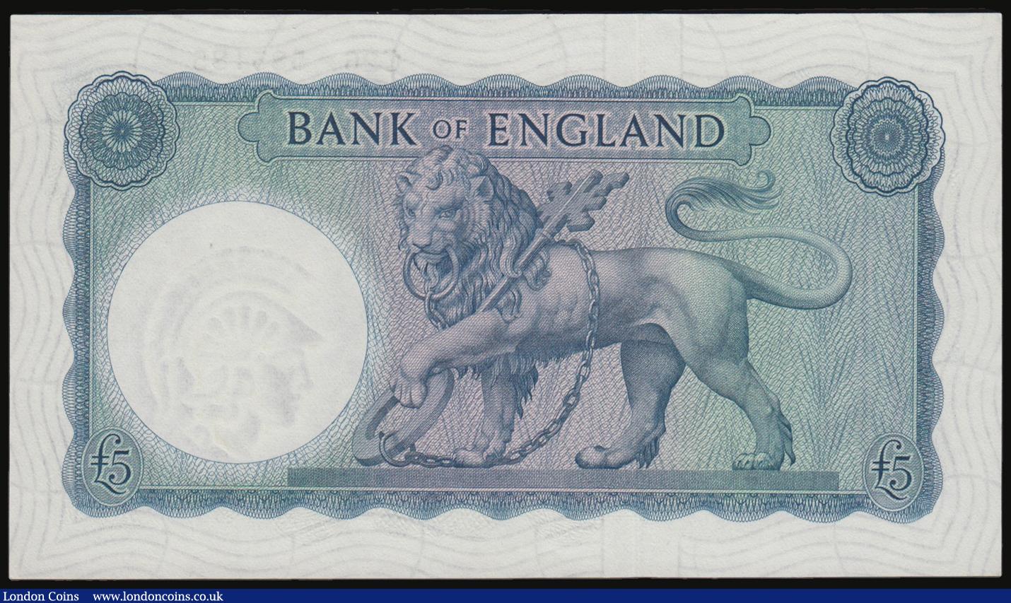 London Coins : A178 : Lot 36 : Five pounds O'Brien B277 Helmeted Britannia at right, Lion & Key reverse issued 1957 Unc, C...
