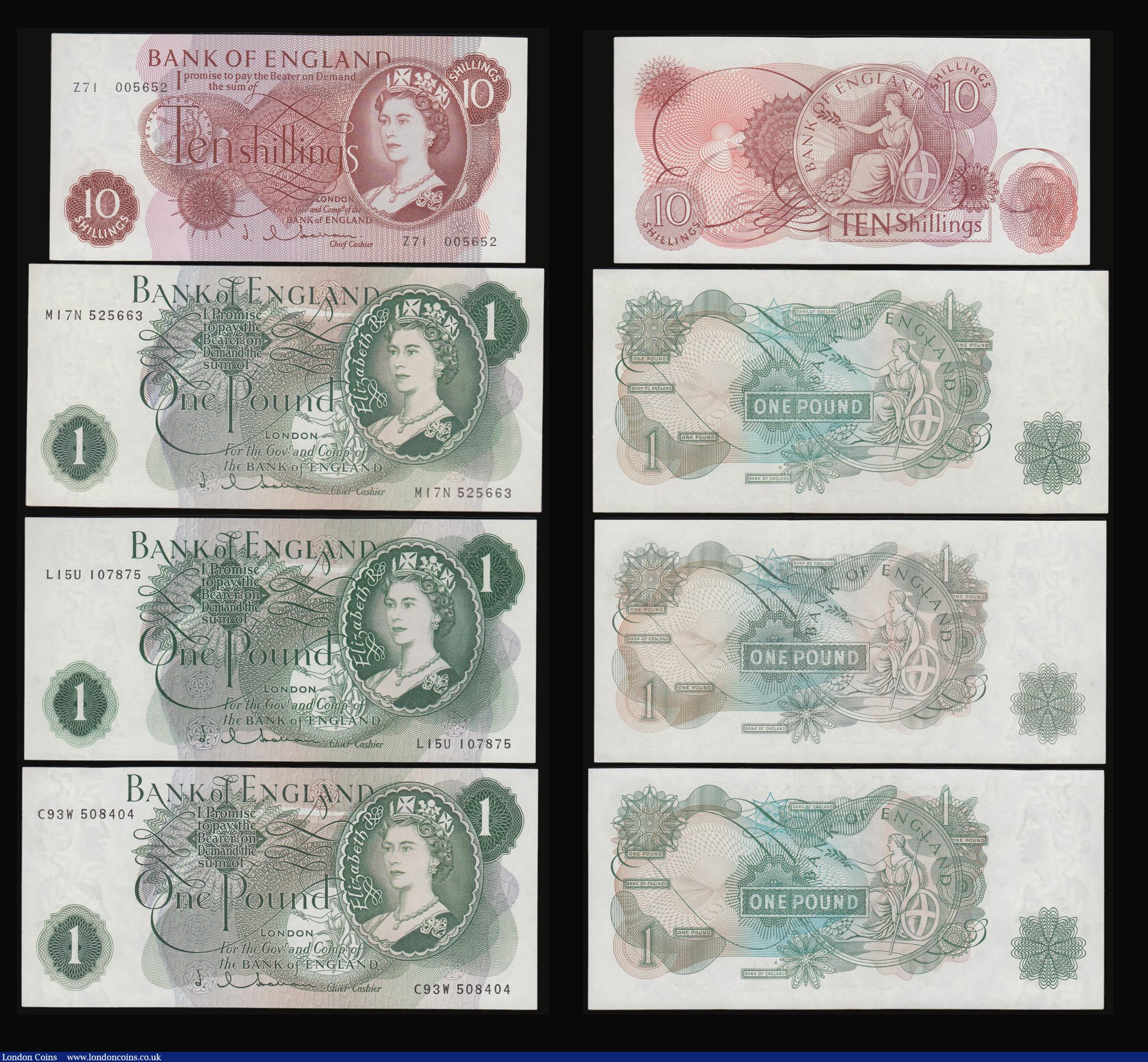 London Coins : A178 : Lot 38 : Hollom (7) One Pound B288 1963 L15U 107875 Unc, One Pound B293 1963 G note Replacement M17N 525663 A...