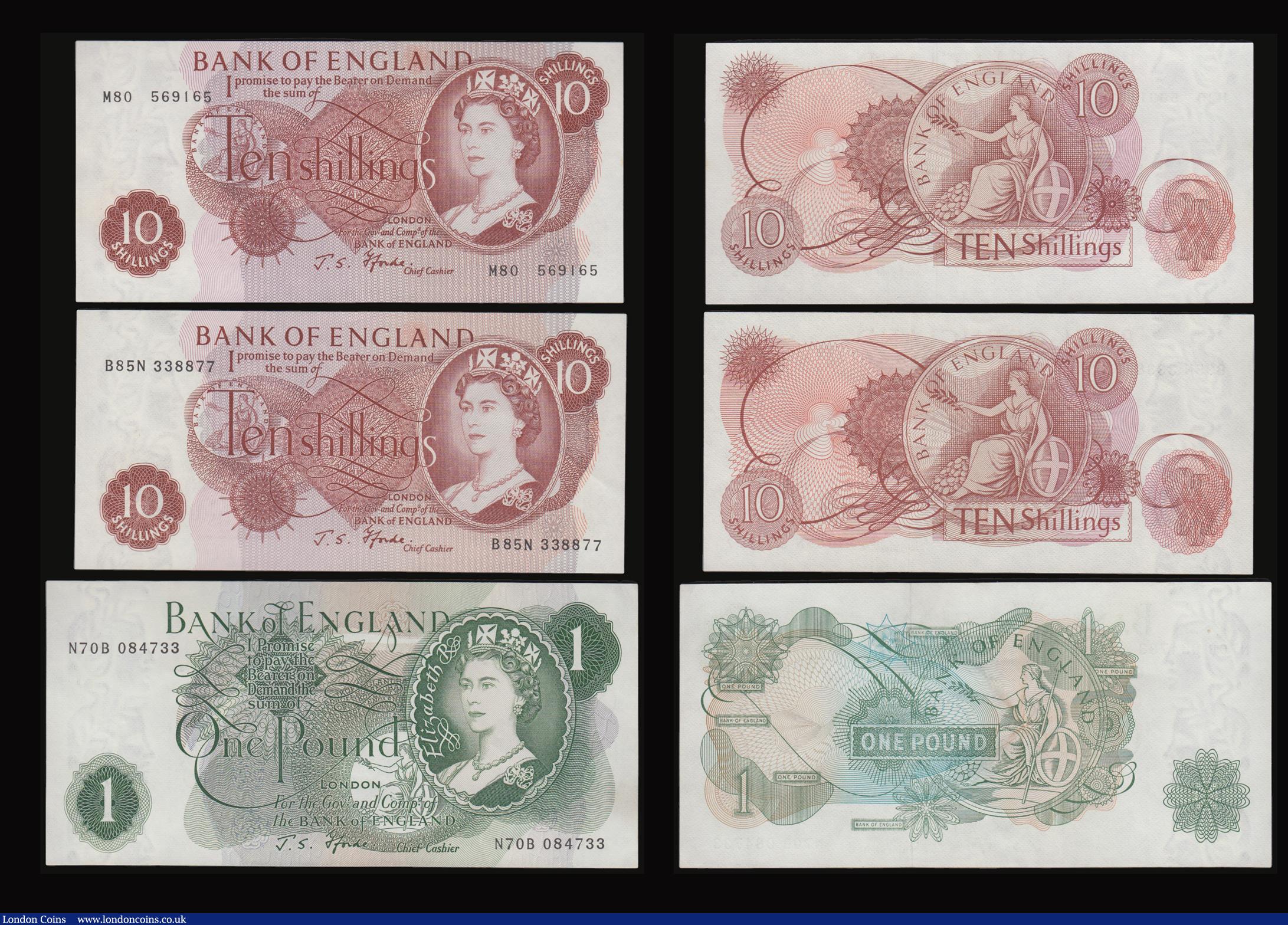 London Coins : A178 : Lot 39 : Fforde (5) One Pound B305 prefix N70B AU-Unc, Ten Shillings B310 B85N prefix AU and Replacement B311...