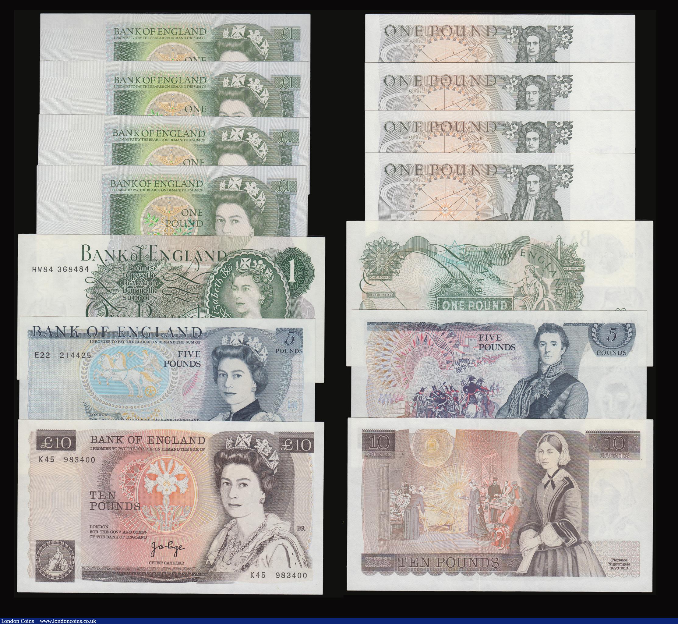 London Coins : A178 : Lot 41 : Page (10) One Pound B322 prefix HW84 Unc, Five Pounds B324 1971 22D 131553 Unc, Ten Pounds B326 1971...