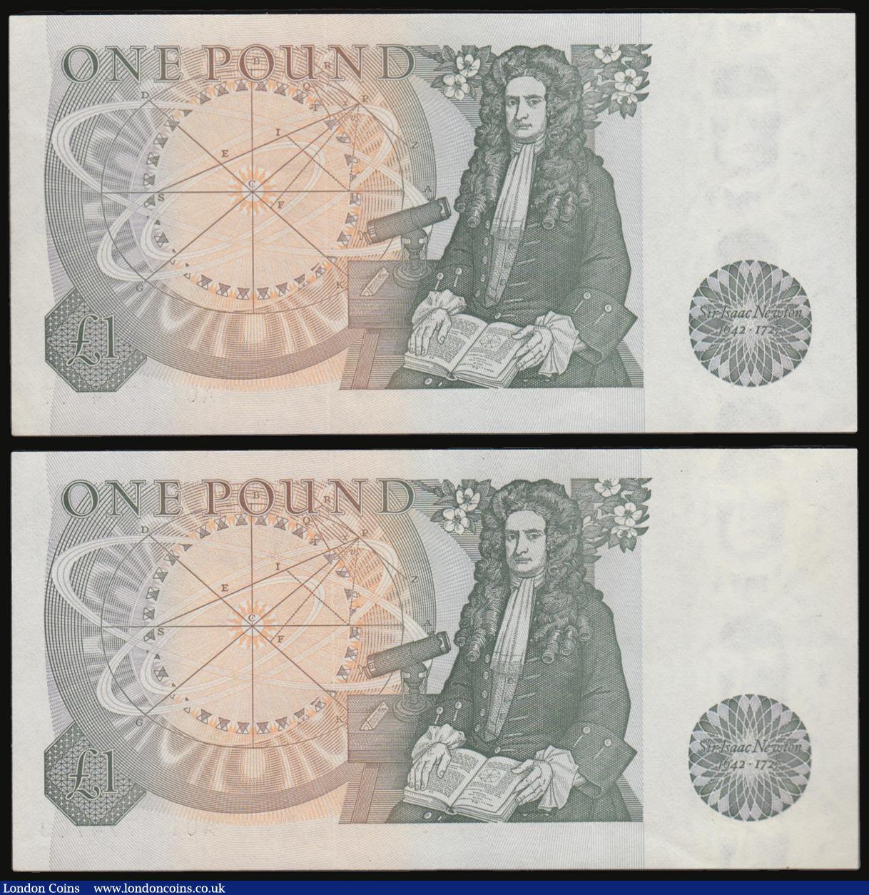 London Coins : A178 : Lot 42 : One Pound Page B337 (2) issued 1978, a consecutive numbered pair, 1st run series A01 774766 & A0...