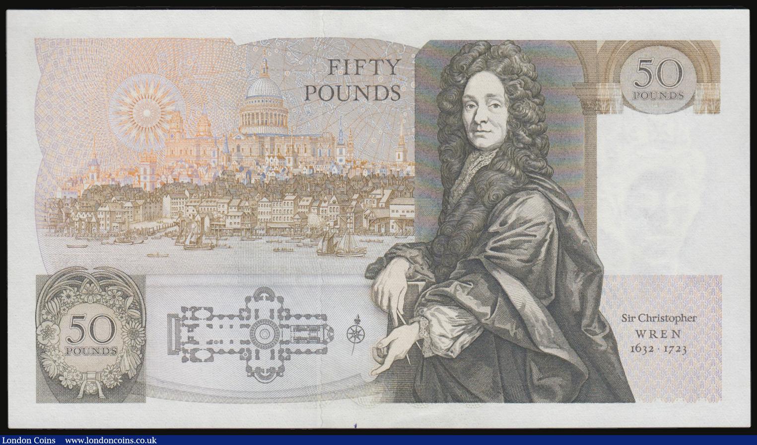 London Coins : A178 : Lot 44 : Fifty Pounds Somerset B352 issued 1981 series B54 621128, Christopher Wren on reverse, UNC