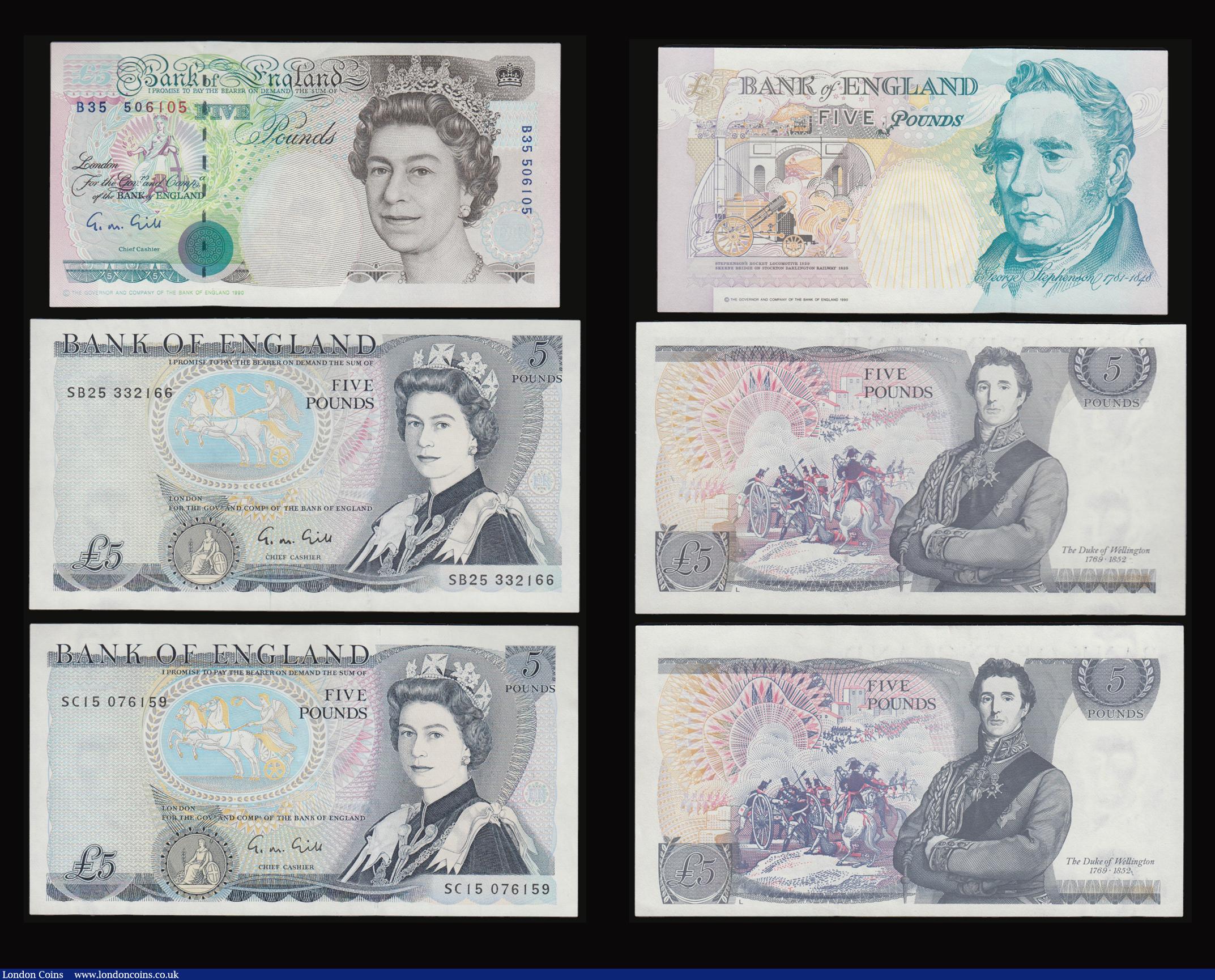 London Coins : A178 : Lot 45 : Gill Five Pounds Wellington 1988 B353 prefix SC15 AU and SB25 332166 Unc, Ten Pounds Nightingale B35...