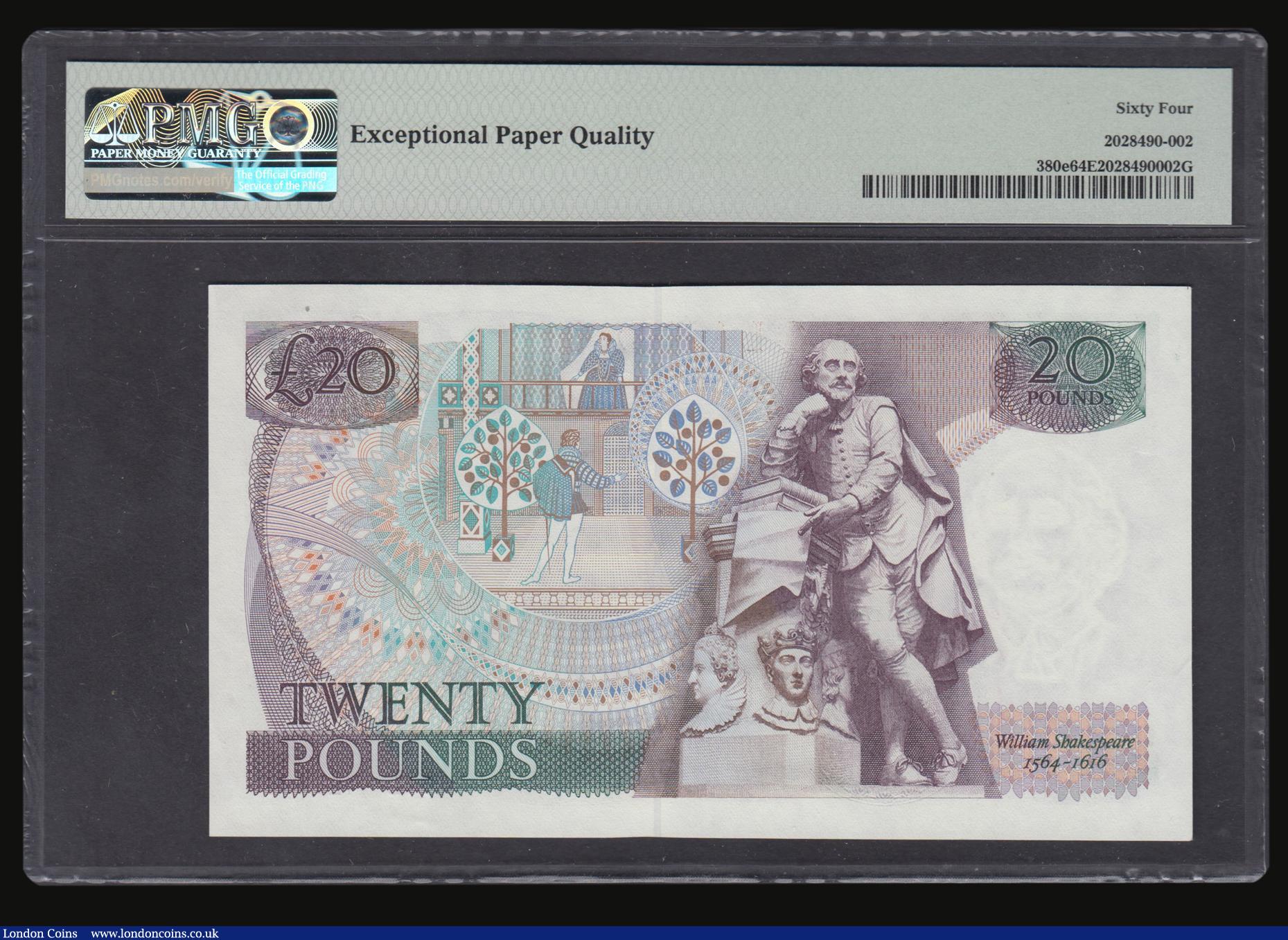 London Coins : A178 : Lot 47 : Twenty Pounds Gill B355 Shakespeare Reverse a scarce first run 01L 429490 to 01L 429407 (March 1988)...
