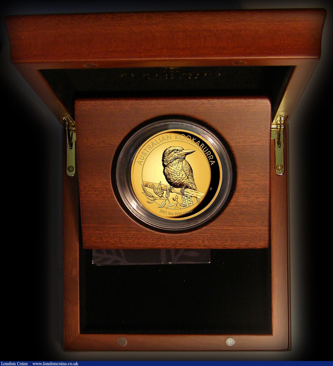 London Coins : A178 : Lot 490 : Australia 500 Dollars Kookaburra 2021P 5oz. High Relief Gold Proof, a stunning new interpretation by...