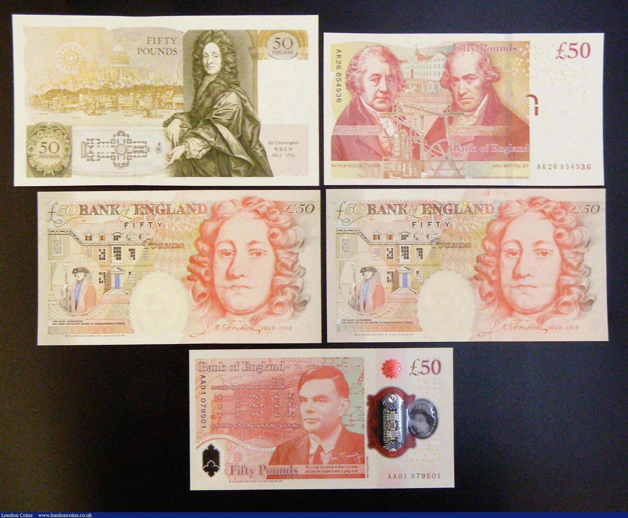 London Coins : A178 : Lot 51 : A collection of Fifty Pounds in high grades (5) Kentfield Christopher Wren 1991 B361 E11 530602, Ken...