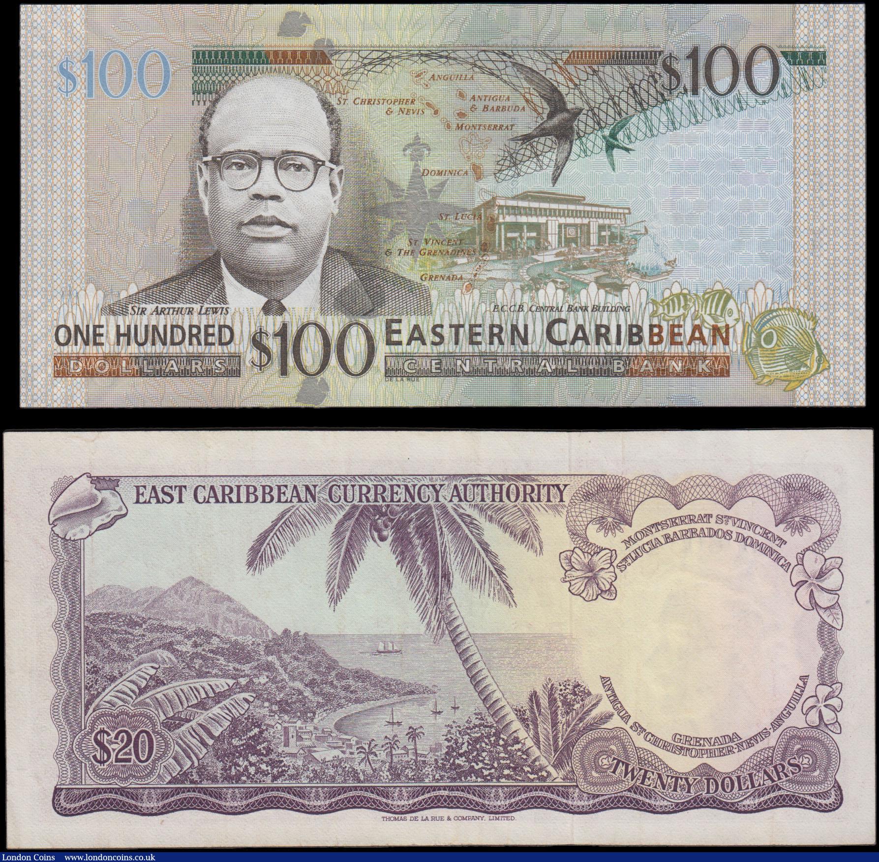 London Coins : A178 : Lot 69 : East Caribbean States (2) comprising 20 Dollars Pick 15d serial number A3 803438 QE2 Annigoni's...