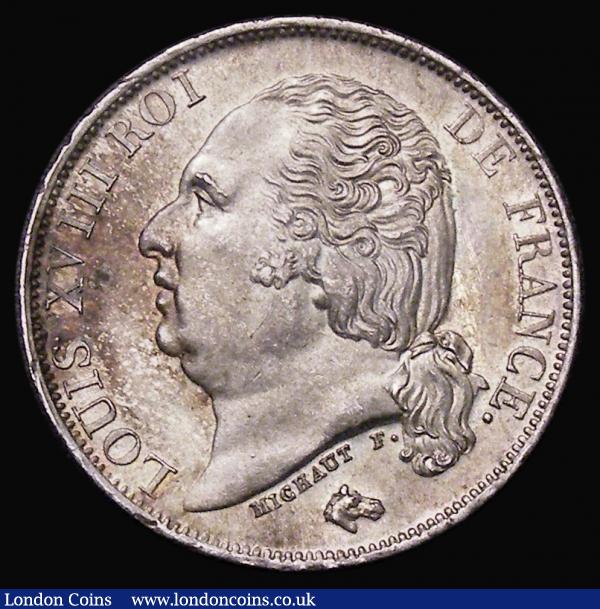 France One Franc 1817A KM#709.1 Paris Mint UNC or near so and attractively toned, a few small rim nicks barely detract, seldom seen in this high grade : World Coins : Auction 179 : Lot 1083