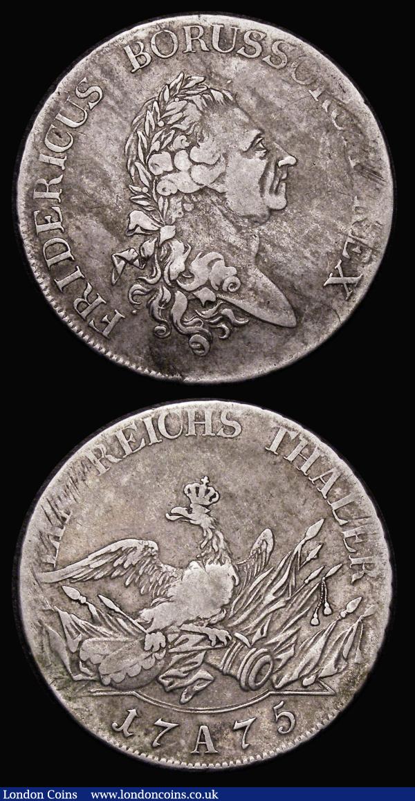 German States - Prussia (2) Thaler 1775A KM#332.1 Near Fine, Half Thaler 1751B KM#254.3 Near Fine ex-edge mount with an old scratch on the reverse, the surfaces vastly superior to most ex-mount pieces we encounter : World Coins : Auction 179 : Lot 1096