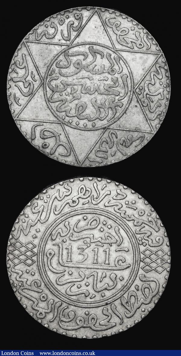 Morocco Five Dirhams (2) AH1311 Paris Mint Y#7 VF, AH1336 Y#32 EF with lustre : World Coins : Auction 179 : Lot 1190