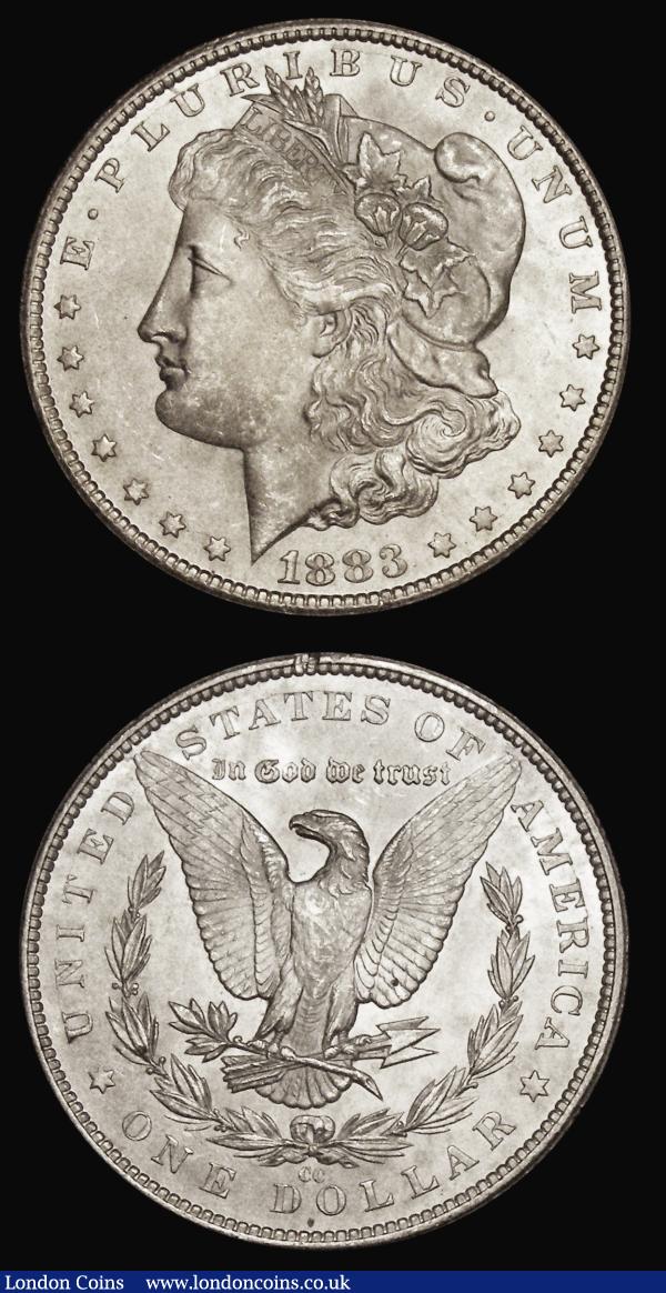 USA One Dollar (2) 1883CC Breen 5574 UNC and lustrous with a heavy edge knock at the top of the reverse, 1878CC 7 Tail Feathers, Short nock, Close CC, Breen 5523 Fine, the obverse with some scratches : World Coins : Auction 179 : Lot 1267