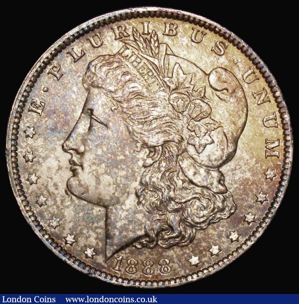 USA One Dollar 1888 Breen 5599 UNC with minor cabinet friction to the high points only, golden toned and enhanced by areas of underlying blue and magenta : World Coins : Auction 179 : Lot 1275