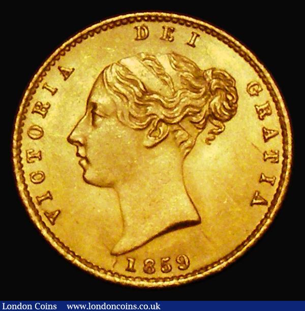 Half Sovereign 1859 Marsh S.3859A AU/GEF with two scratches below the shield : English Coins : Auction 179 : Lot 1676