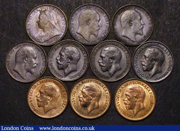 Farthings (10) 1901, 1903, 1908, 1910, 1914, 1915, 1916, 1920, 1927, 1934 GEF to UNC, the first 7 with dark finish ,the last 3 lustrous : English Bulk Lots : Auction 179 : Lot 2323