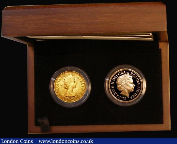 Sovereigns, 2008 50th Anniversary Gold Sovereign Set comprising Sovereigns 1958 aU and 2008 Proof FDC in the Royal Mint's 2 coin presentation box with certificate : English Cased : Auction 179 : Lot 573