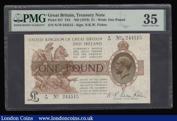 One Pound Warren Fisher T24 issued 1919 series N/70 244515 PMG 35 : English Banknotes : Auction 179 : Lot 8