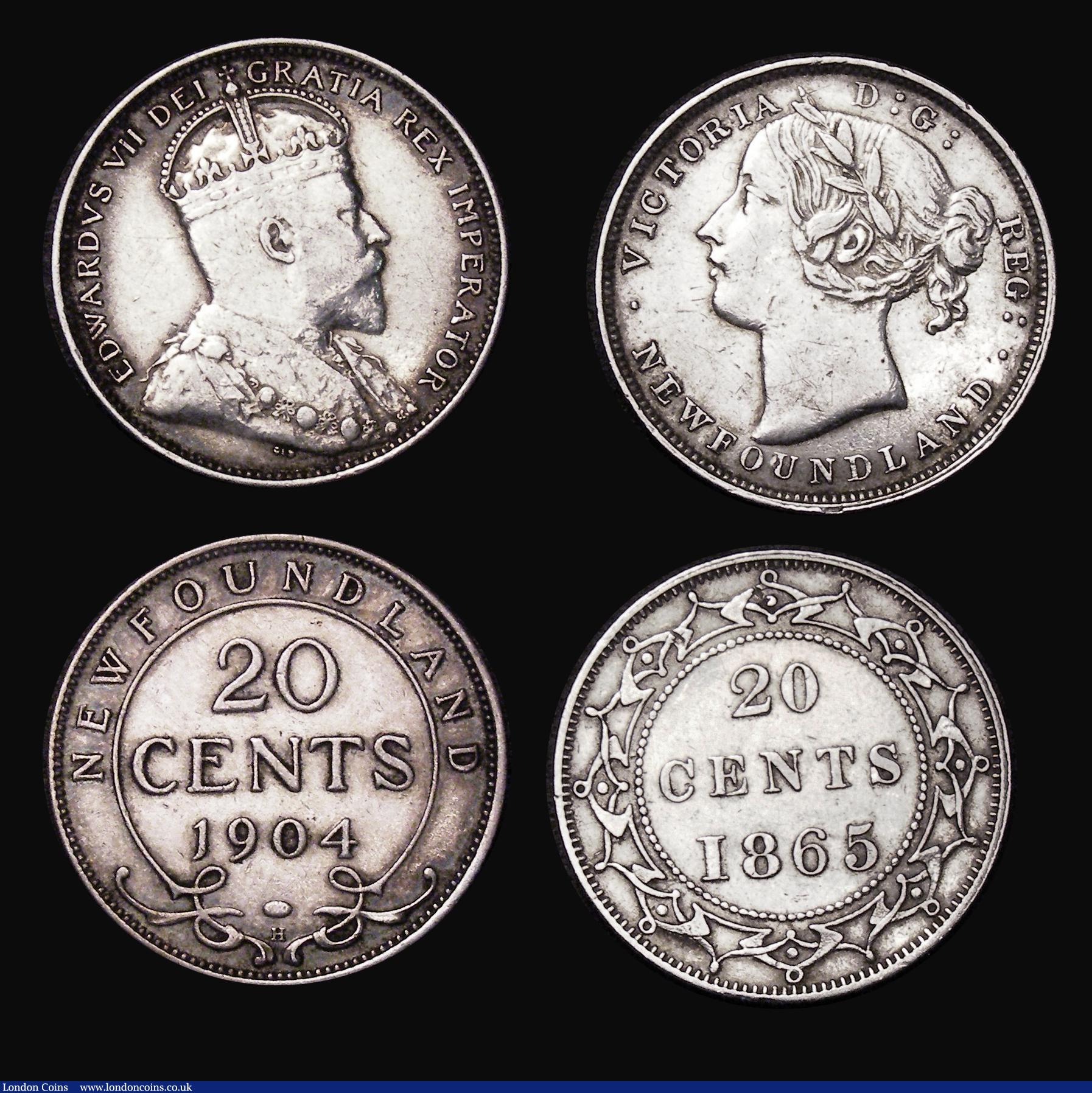 London Coins : A179 : Lot 1030 : Canada - Newfoundland (3) 50 Cents 1907 KM#11 Fine, 20 Cents (2) 1865 KM#4 Good Fine, 1904H KM#10 Go...