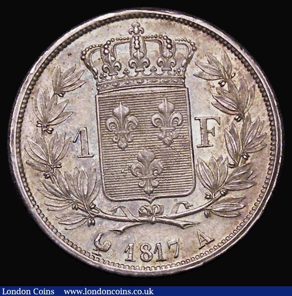 France One Franc 1817A KM#709.1 Paris Mint UNC or near so and attractively toned, a few small rim nicks barely detract, seldom seen in this high grade : World Coins : Auction 179 : Lot 1083