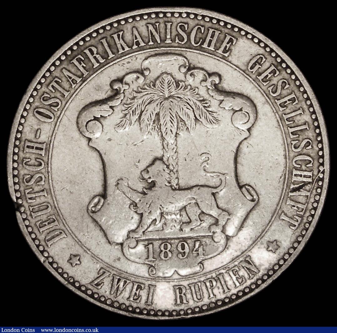 London Coins : A179 : Lot 1090 : German East Africa Two Rupien 1894 KM#5 Fine, the obverse with some hairlines, a two-year type with ...