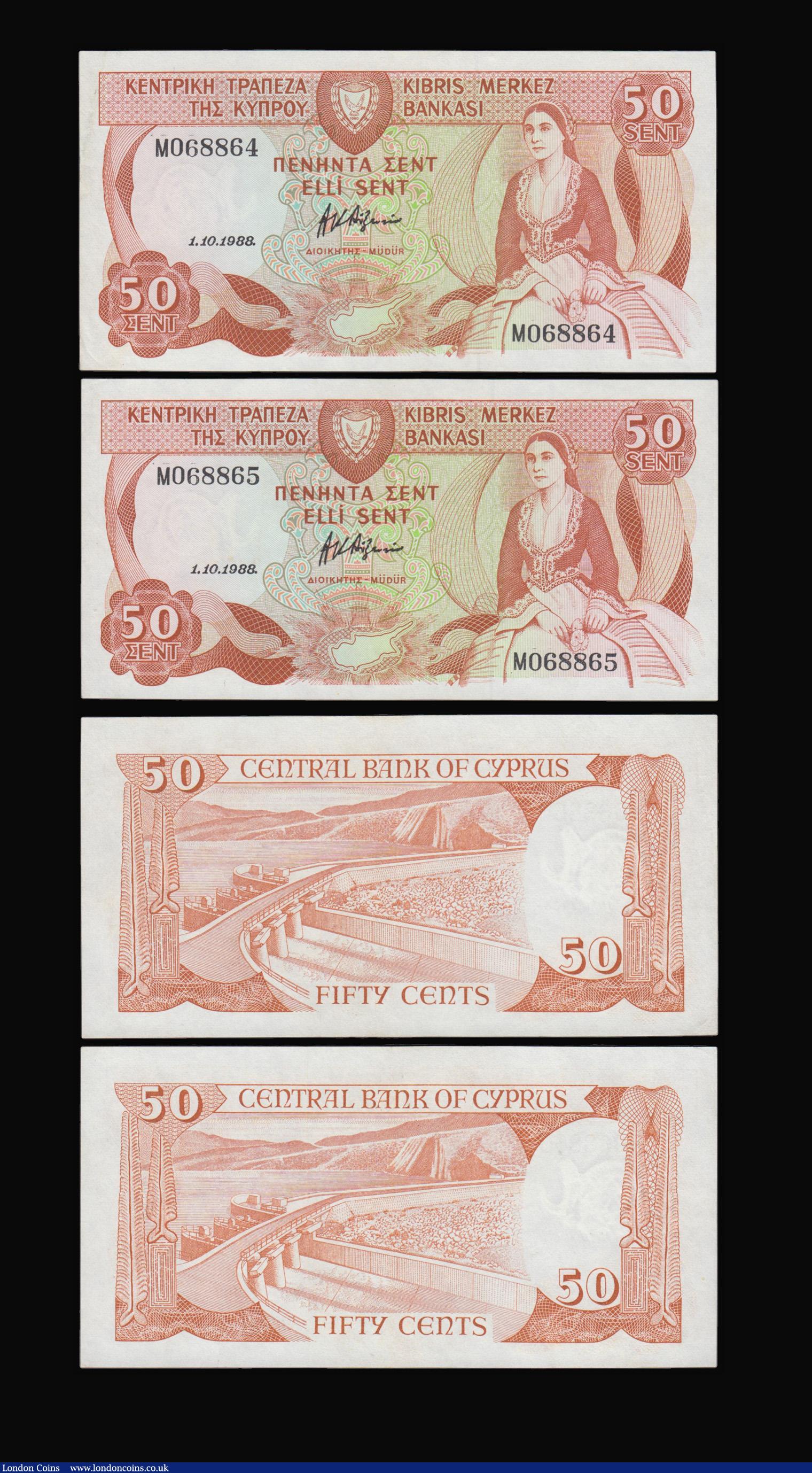 London Coins : A179 : Lot 110 : Cyprus (5) 500 Mils 1/9/1979 issue, Pick 42c NVF with a pinhole in the right margin, and a small sta...