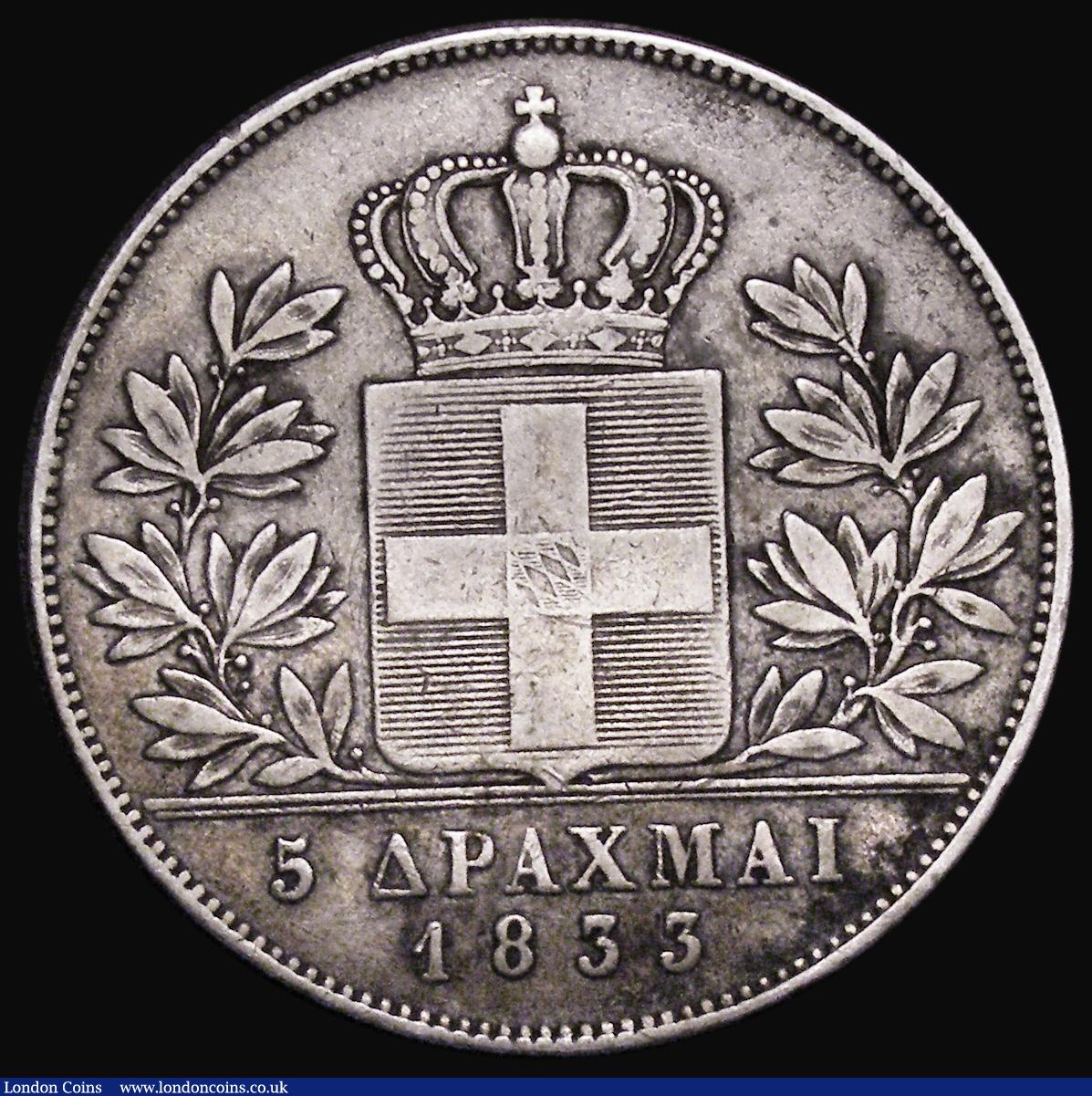 London Coins : A179 : Lot 1112 : Greece 5 Drachmai 1833 KM20 Fine the reverse better and with an old tone