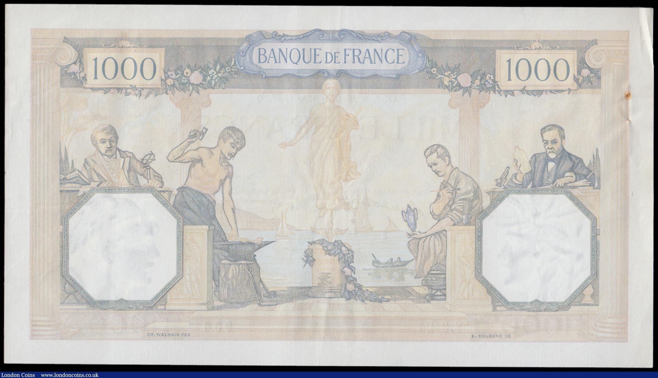 London Coins : A179 : Lot 113 : France 1,000 Francs 16 December 1937 Pick 79c EF