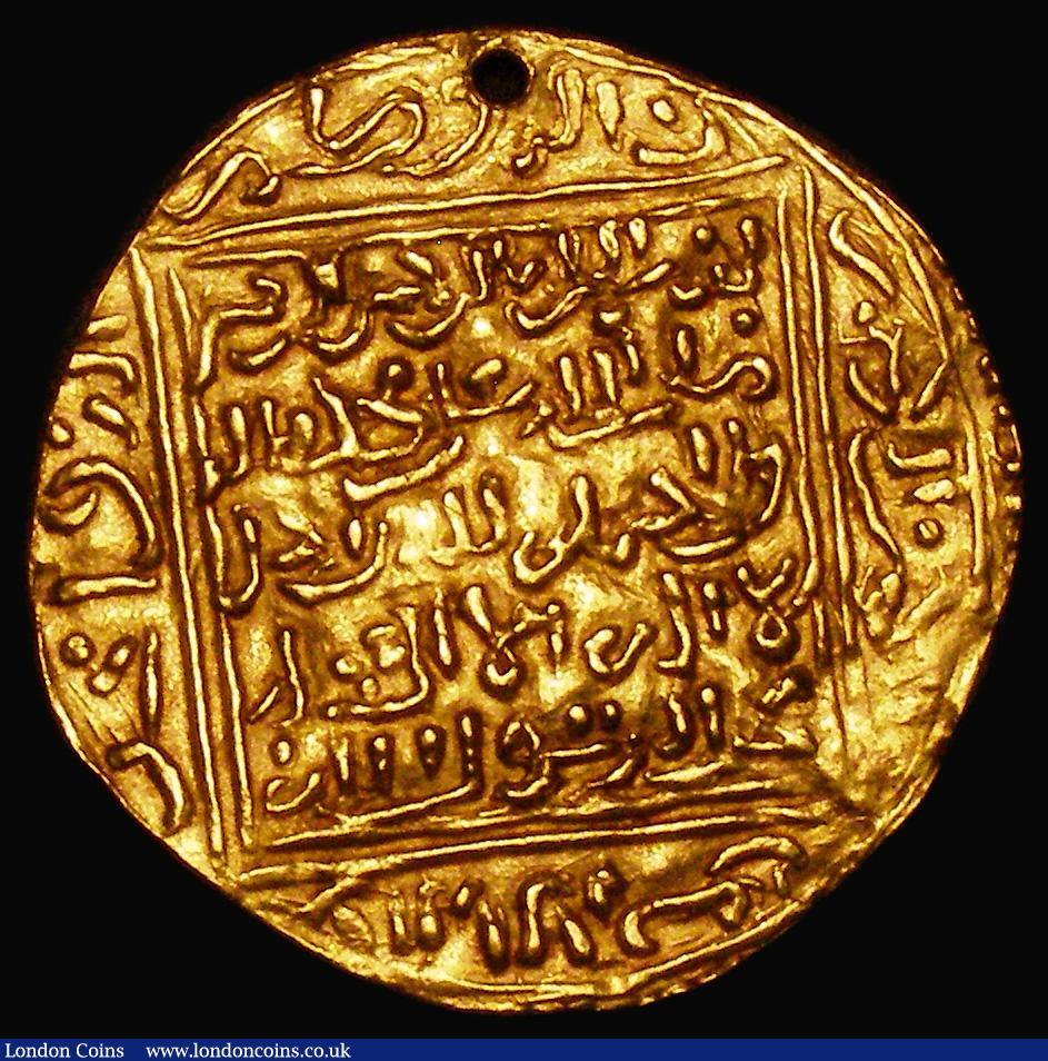 London Coins : A179 : Lot 1189 : Morocco - Merinid dynasty (Mid 13th to 15th Century) Gold Dinar, square in circle design, 5-line leg...