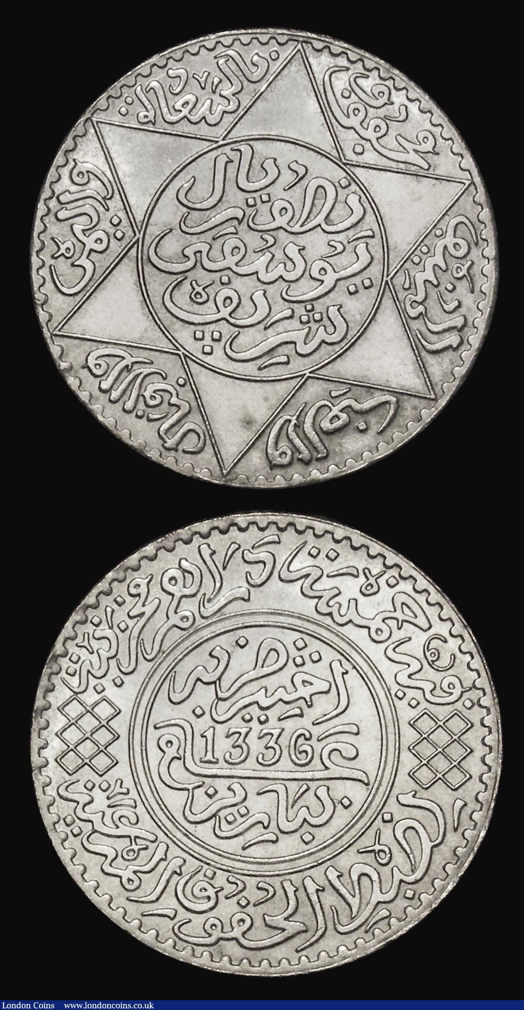 London Coins : A179 : Lot 1190 : Morocco Five Dirhams (2) AH1311 Paris Mint Y#7 VF, AH1336 Y#32 EF with lustre