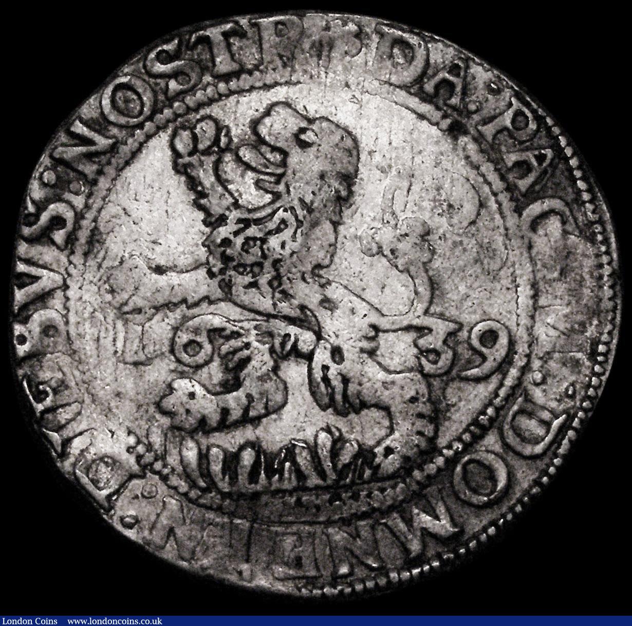 London Coins : A179 : Lot 1195 : Netherlands - Overijssel - Zwolle Lion Daalder 1639 KM#36, Davenport 4882, Shield with St. Michael, ...