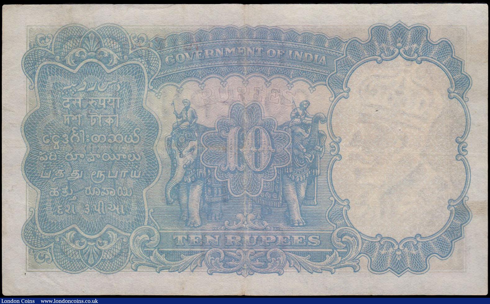 London Coins : A179 : Lot 125 : India Government 10 Rupees issued 1928 - 1935 series M/79 208914, portrait King George V at right, s...