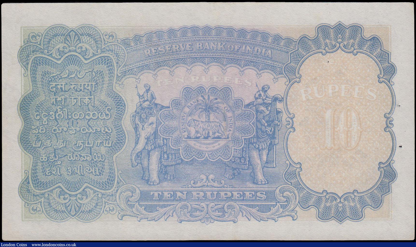London Coins : A179 : Lot 126 : India Reserve Bank 10 Rupees issued 1937 series G/25 369353, portrait King George VI at right, signe...