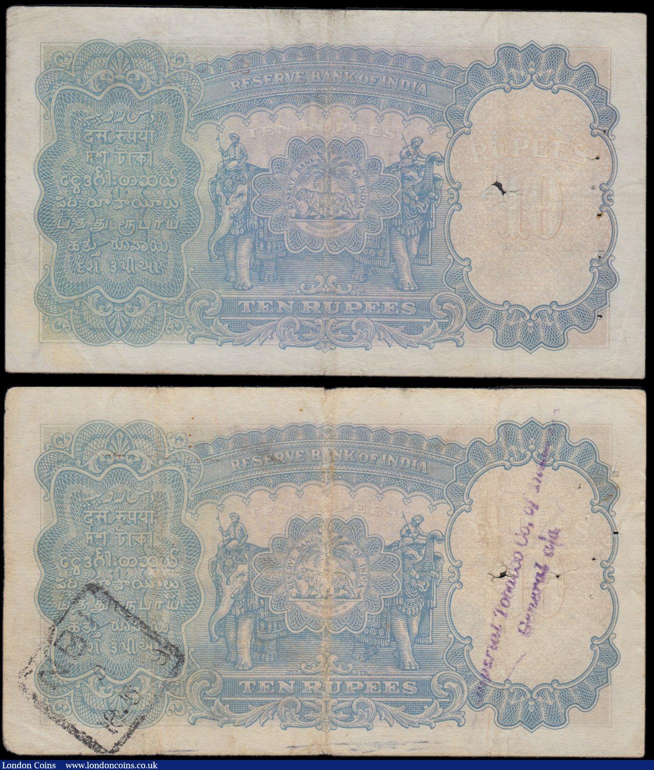 London Coins : A179 : Lot 129 : India Reserve Bank 10 Rupees King George VI portrait in profile Pick 19a ND 1937 issues bearing the ...