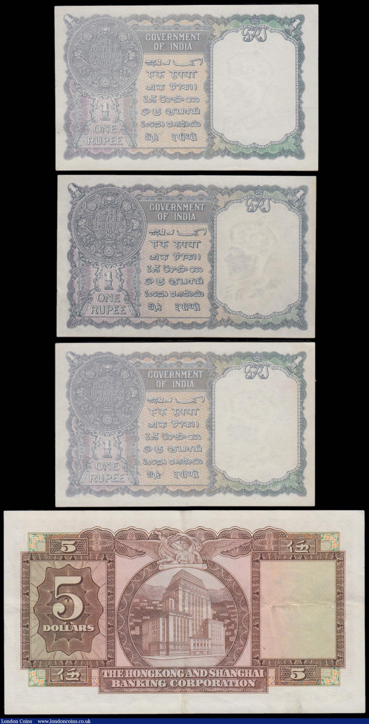 London Coins : A179 : Lot 132 : India Rupee George VI Pick 25 aU and the same note counter stamped MILITARY AUTHORITY OF BURMA in re...