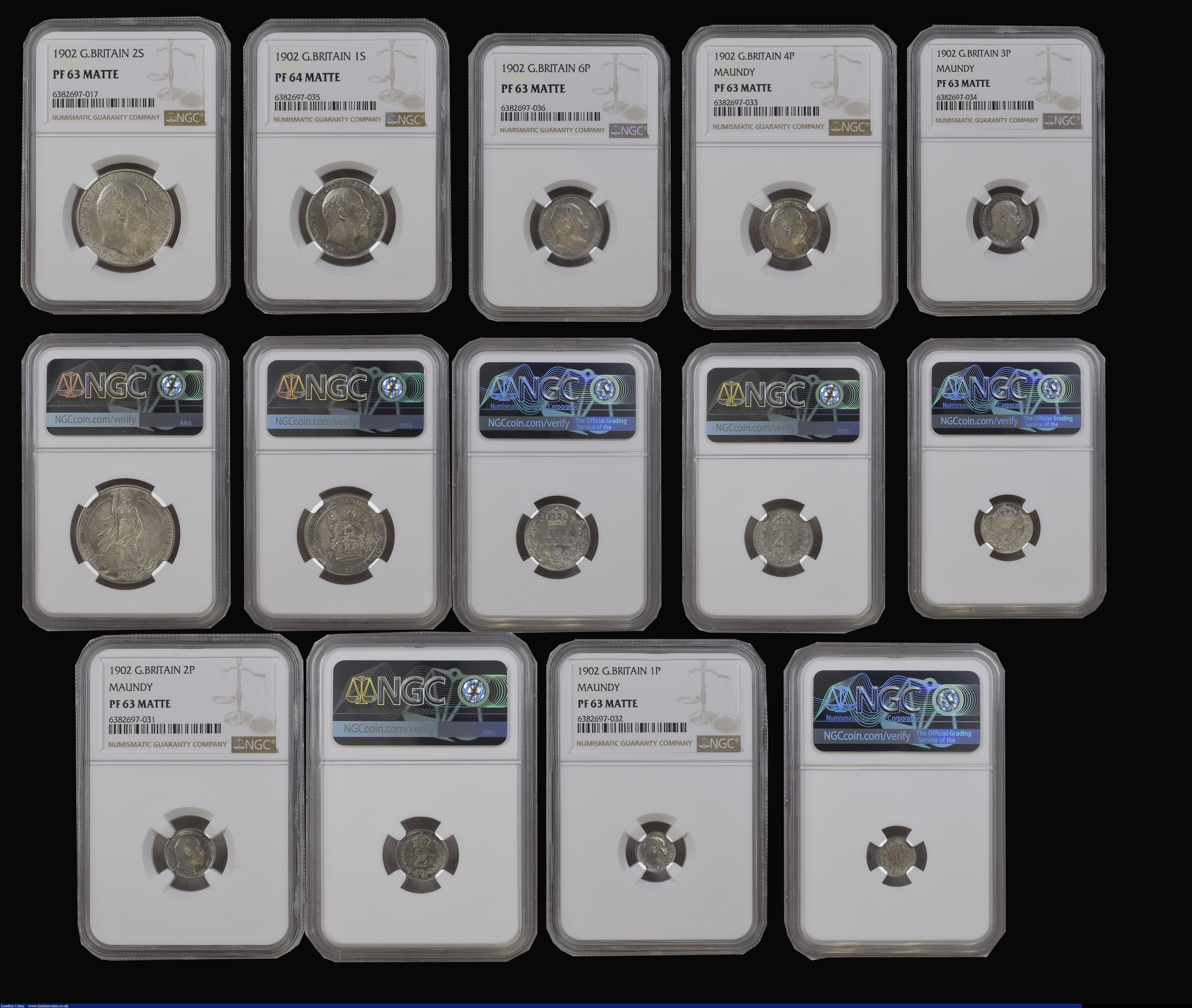 London Coins : A179 : Lot 1413 : Proof Set 1902 (13 coins) the Long set Matt Proof Set Five Pounds to Maundy Penny, encapsulated by N...
