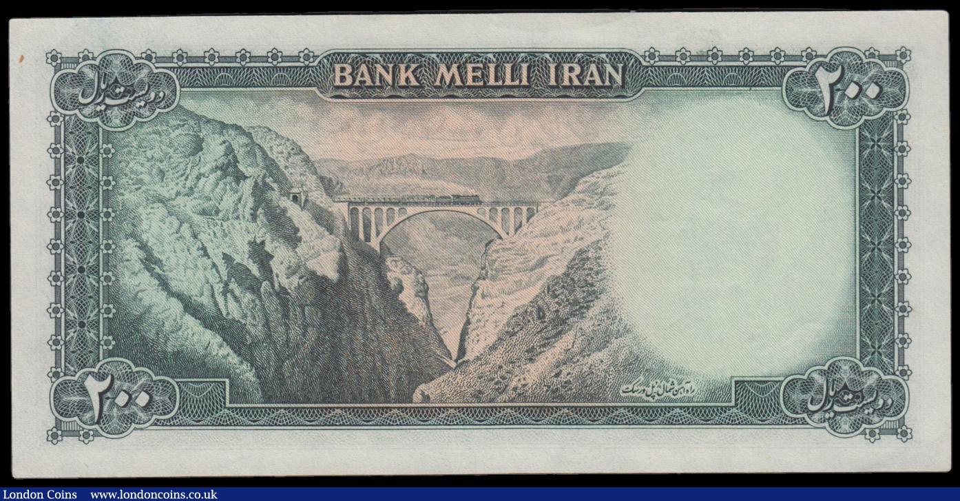 London Coins : A179 : Lot 148 : Iran 200 Rials undated (1951) dark green train crossing gorge reverse Pick 51 AU