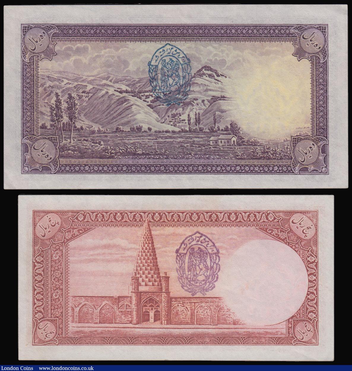 London Coins : A179 : Lot 150 : Iran 5 Rials AH1317 red brown, purple date stamp 1321 reverse Pick 32Ae Unc and 10 Rials AH1317 Pers...