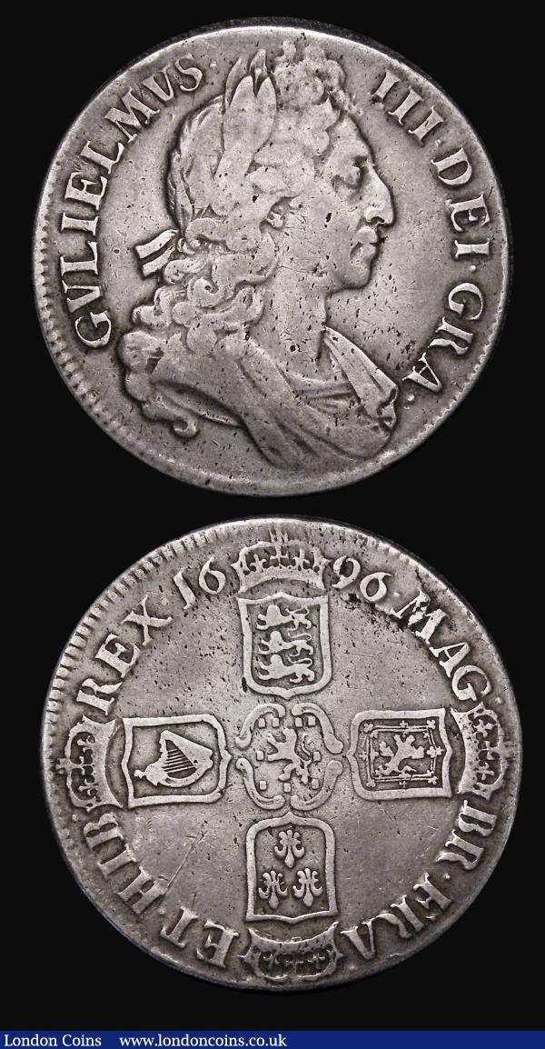 Crowns (2) 1696 OCTAVO edge, ESC 89, Bull 995, Near Fine with some light haymarking, 1707E SEXTO edge, ESC 103, Bull 1350, Near Fine/Fine with some minor scratches : English Coins : Auction 179 : Lot 1504
