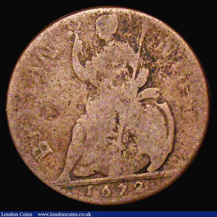 London Coins : A179 : Lot 1518 : Farthing 1672 RO over OL in CAROLVS (as C.Cooke collection No.755) VG/NVG the error extremely clear
