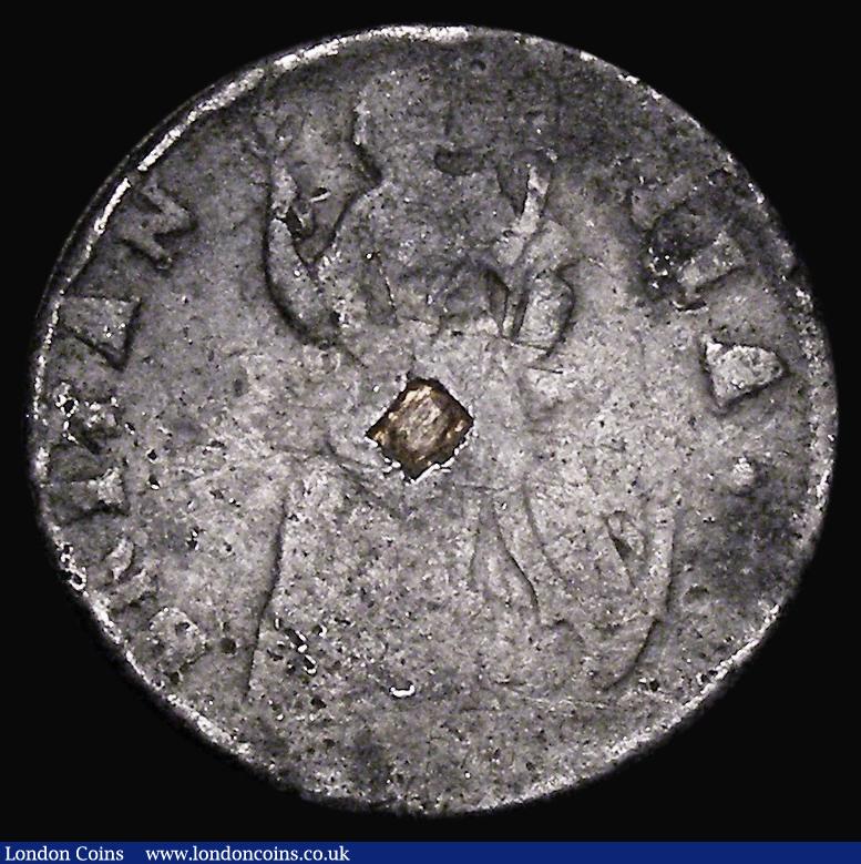 London Coins : A179 : Lot 1519 : Farthing 1687 Tin, Draped bust (Type 2), edge date and type not visible, so exact attribution not po...