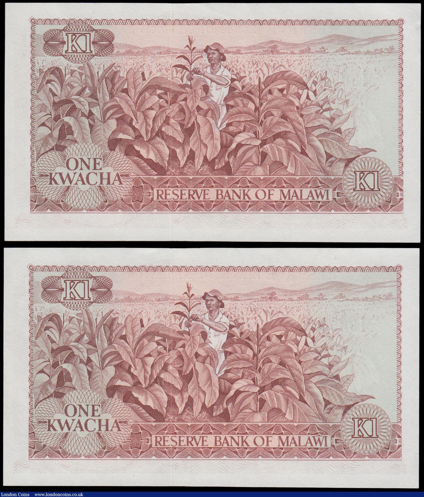 London Coins : A179 : Lot 165 : Malawi Reserve Bank 1 Kwacha Pick 10c dated 31st January 1975 (2) a consecutively numbered pair seri...