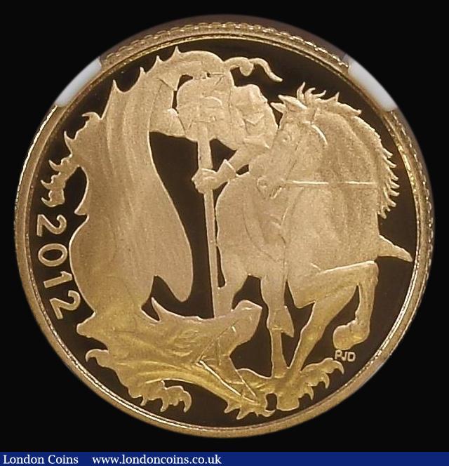 London Coins : A179 : Lot 1708 : Half Sovereign 2012 Queen Elizabeth II Diamond Jubilee - Modern St. George Gold Proof S.SB8 in an NG...